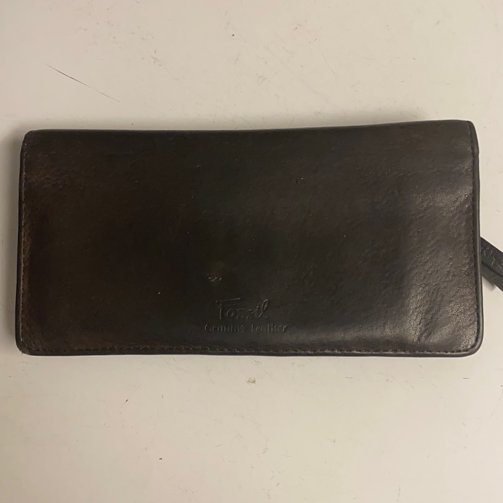 Fossil Leather Wallet Bifold Snap Zip Close Brown